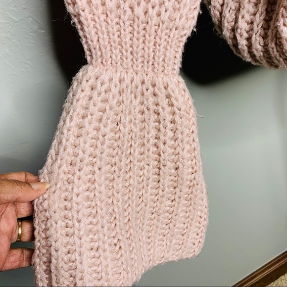 Bell Sleeve Chunky Blush Knit Crew Neck Sweater - Picture 3 of 5